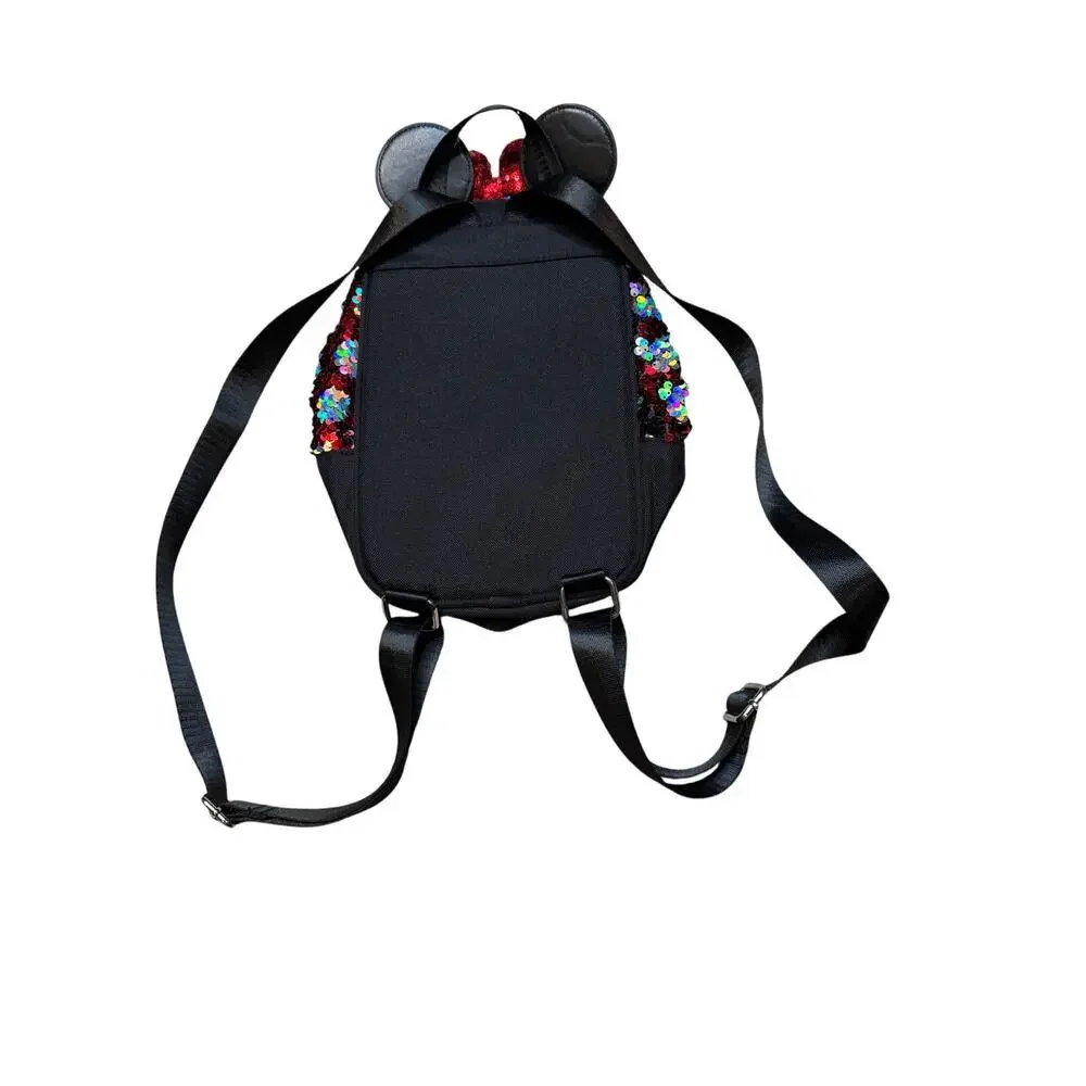 Disney Minnie Mouse Sequin Backpack Sparkle‎ Red Bow Ears Kids Mini Bag